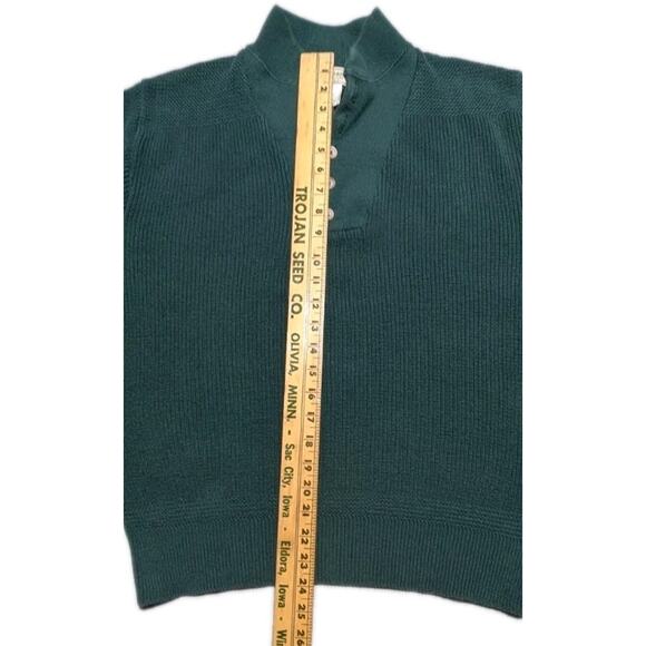 L.L.Bean Mens Medium Henley Sweater Green 100% Cotton USA Made Vintage Knit - Picture 6 of 7